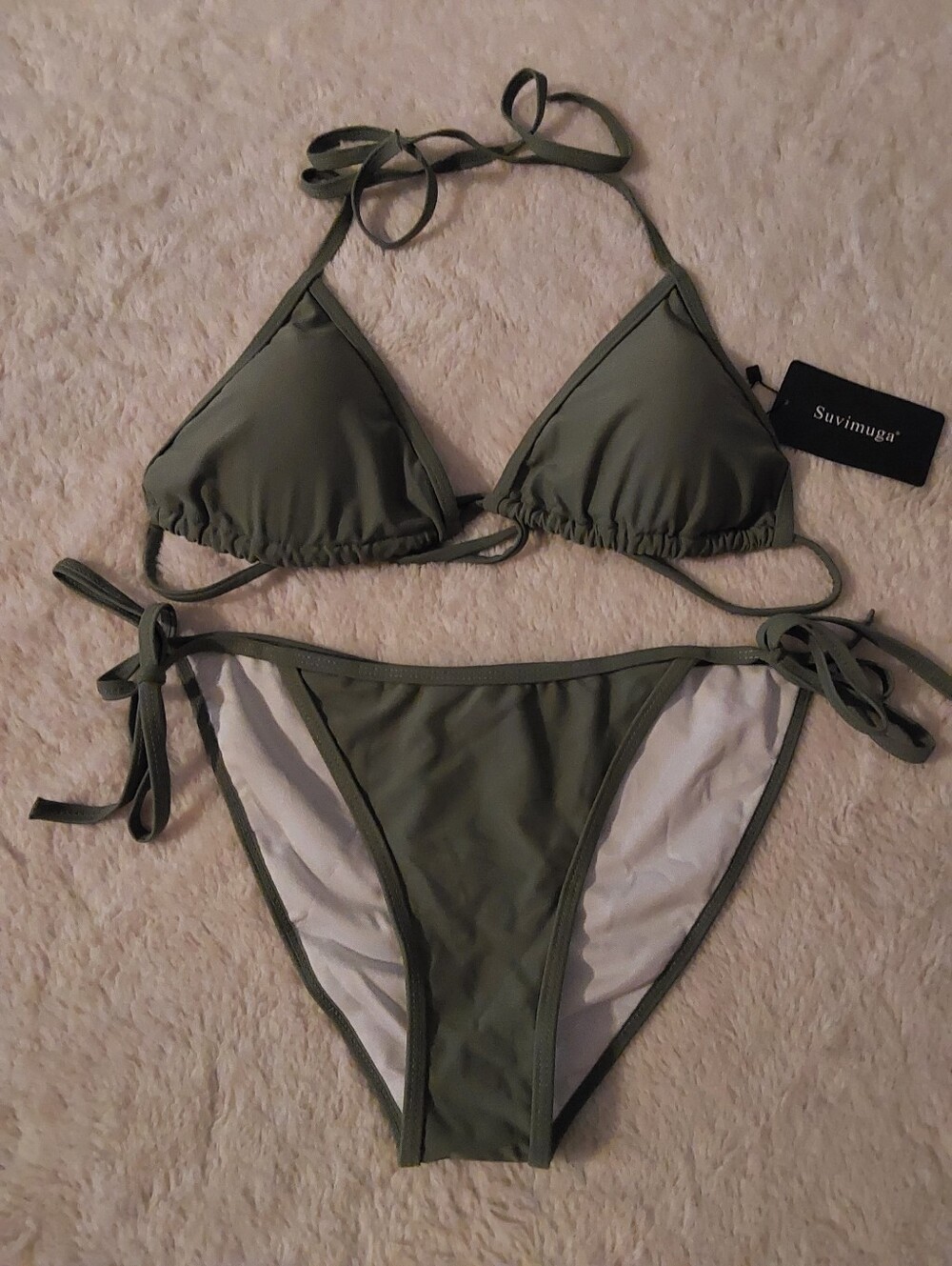 🌺 NWT Suvimuga Classic Olive Green Triangle Tie Bikini Set